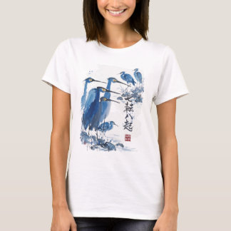 Camiseta Garça Azul Lavagem a Tinta Japonesa Pássaro Nature