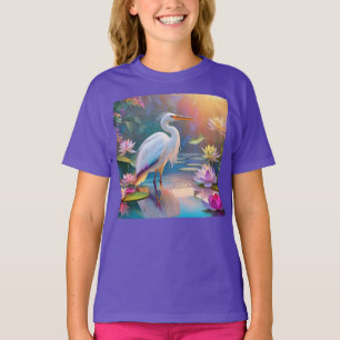 Camiseta Garça Branca de Bico Laranja Fantasia