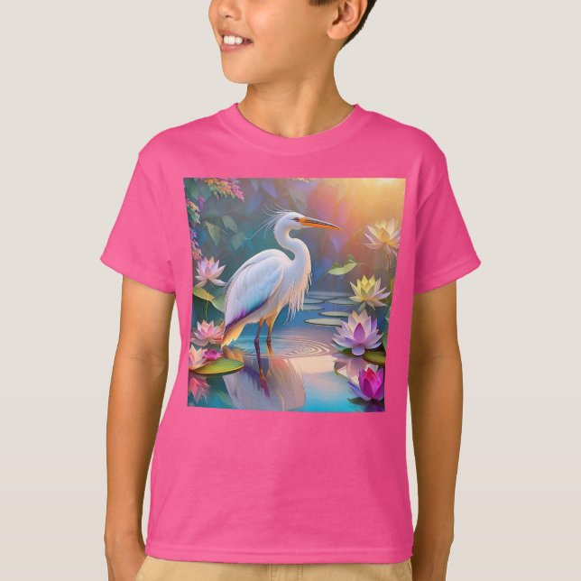 Camiseta Garça Branca de Bico Laranja Fantasia  (Frente)