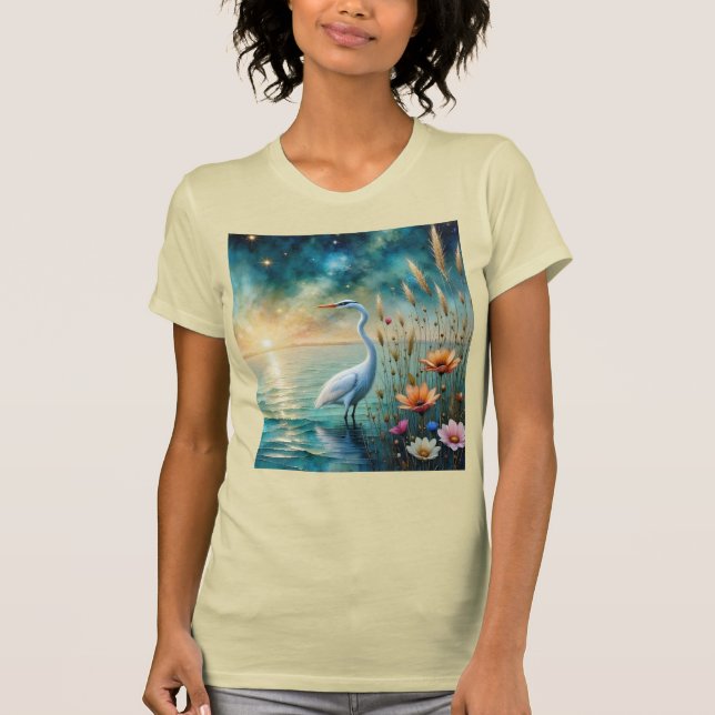 Camiseta Garça Branca & flores na água (Frente)
