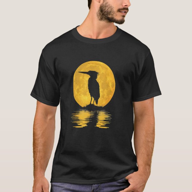 Camiseta Garça Observação de Pássaros Reflexo da Lua Nature (Frente)