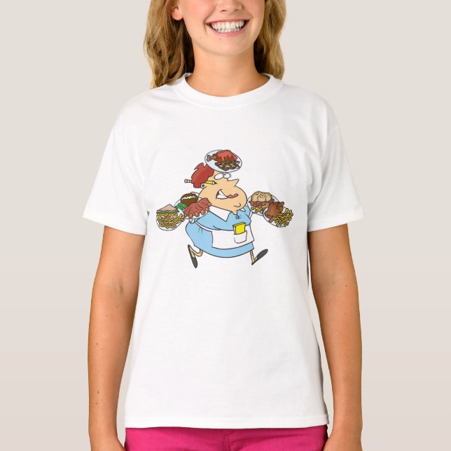 Camiseta Garçonete Ocupada e Divertida Servidora Super Trab (Frente)