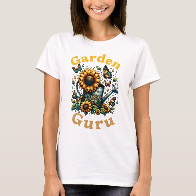 Camiseta Garden Guru Watting Can and Sunflower White (Frente)