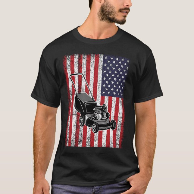 Camiseta Gardener Lawn Mower USA American Flag Proud Landsc (Frente)
