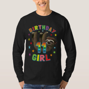 Camiseta Garota 11 Birthday Sloth 11 Anos Festa B Day