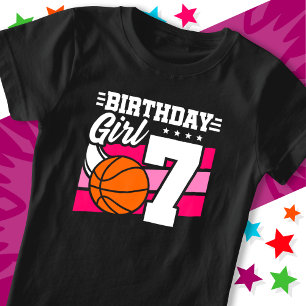 Camiseta Garota 7 de Aniversário de 7 Anos de Festa de Basq