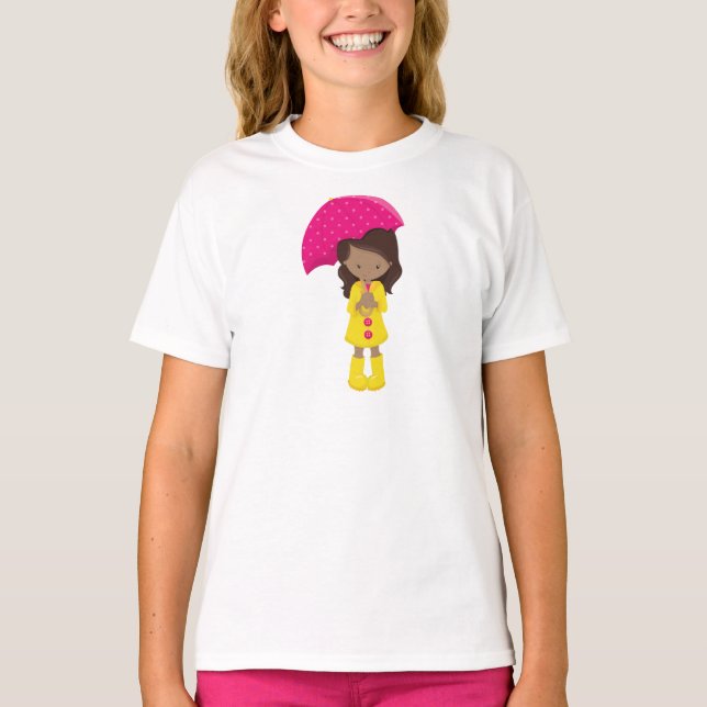 Camiseta Garota Americana Africana, Garota Em Casaco De Chu (Frente)