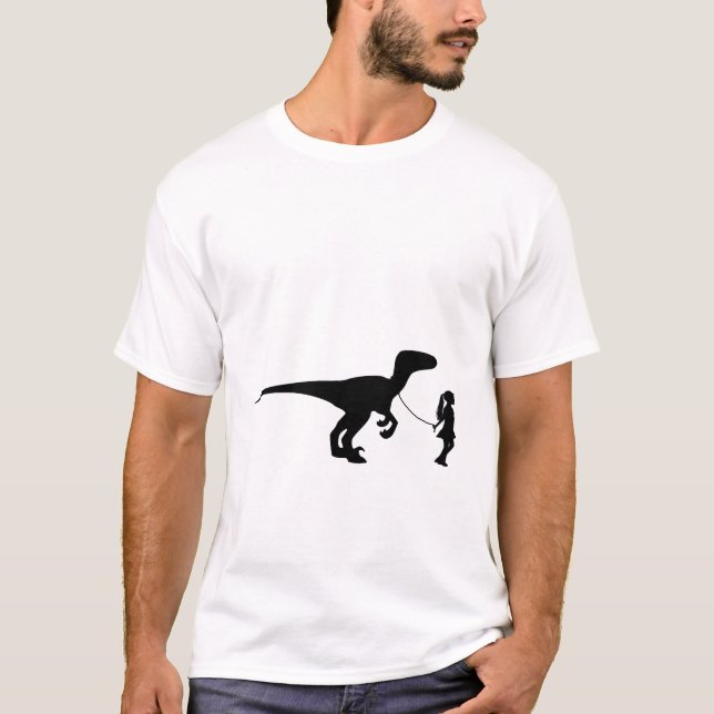 Camiseta Garota Andando De Pé Dinossauro Engraçado Ideia De (Frente)