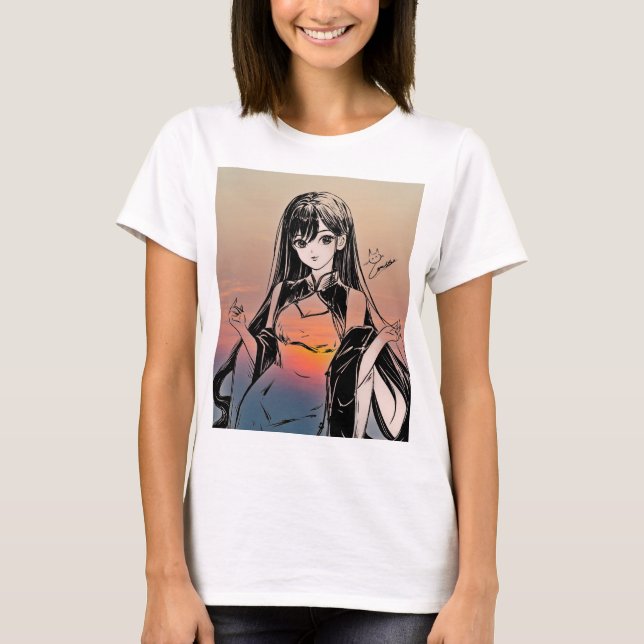 Camiseta Garota Animadora Arte Sunset T Shirt Round Neck (Frente)