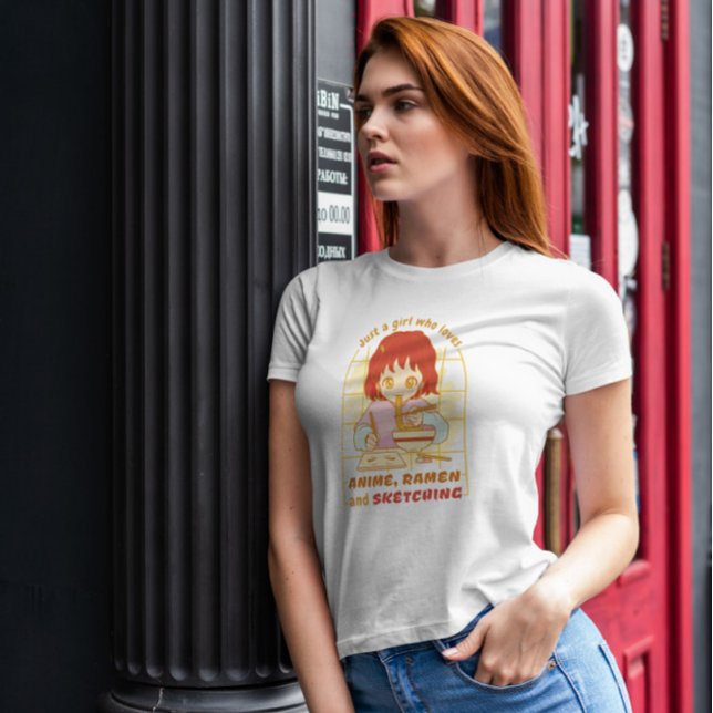 Camiseta Garota Animadora Desenhando E Comendo (Criador carregado)
