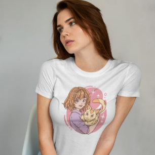 Camiseta Garota Anime Abrindo Um Gato