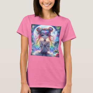 Camiseta Garota anime Cabelo Arco-Íris Cantando Fada de Lua
