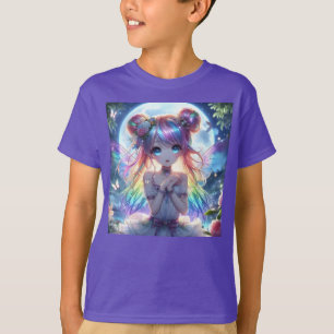 Camiseta Garota anime Cabelo Arco-Íris Cantando Fada de Lua