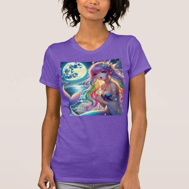 Camiseta Garota Anime Cantando Luar Pixie Sereia Arco-íris (Frente)
