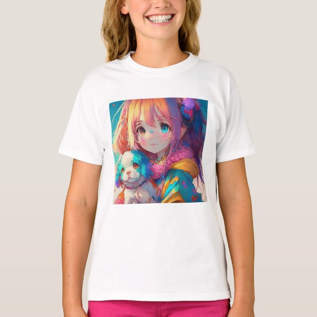 Camiseta Garota Anime com Cãozinho (Frente)