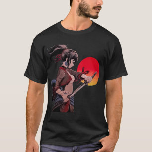 Camiseta Garota Anime Guerreira Espada Pôr do Sol Arte