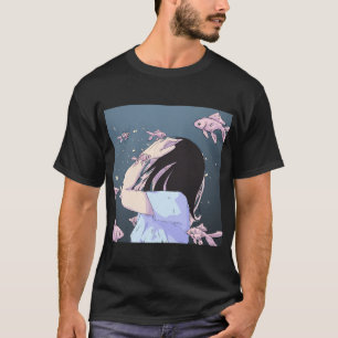 Camiseta Garota Anime na Água Azul - Peixe Flutuante Surrea