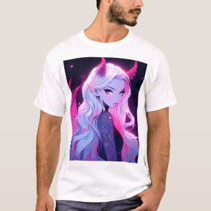 Camiseta Garota Anime Rosa Quente Succubus Koakuma Diabinha