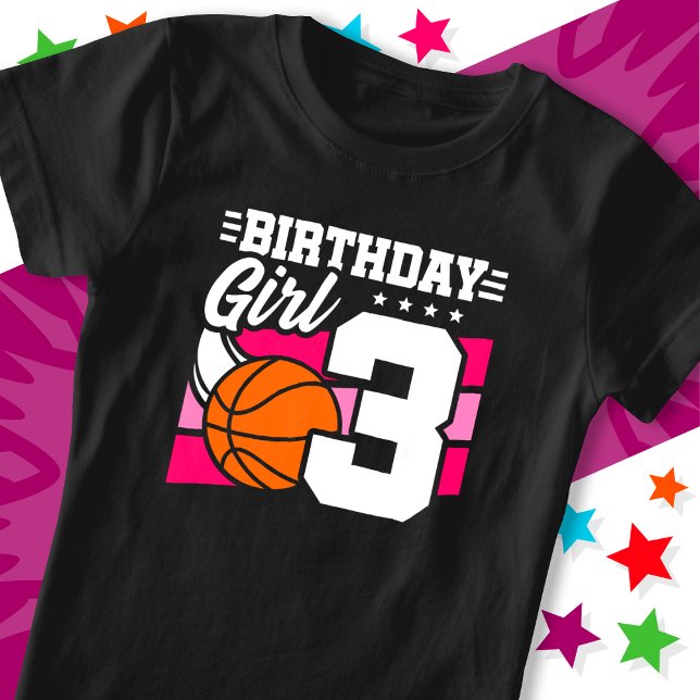 Camiseta Garota aniversário de 3 anos de 3 anos de basquete (Criador carregado)