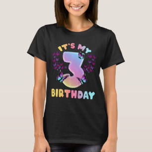 Camiseta Garota aniversário de criança de 3 anos Borboletas