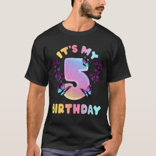 Camiseta Garota aniversário de criança de 5 anos Borboletas