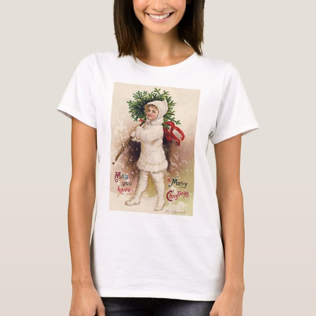 Camiseta Garota Antiga com Árvore de Natal, Ellen Clapsaddl (Frente)