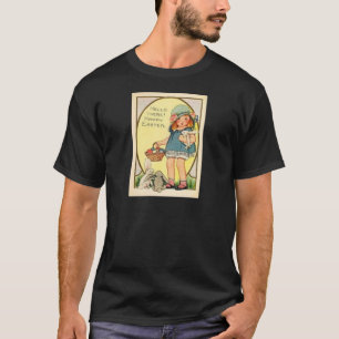 Camiseta Garota Antiga com Coelhinhos e Ovos de Páscoa Carr
