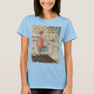 Camiseta Garota Antiga, Criança Fazendo Lavanderia Penduran