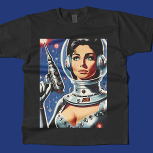 Camiseta Garota Astronauta de Ficção Científica Vintage