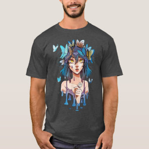 Camiseta Garota bonita de cartoon com borboletas voadoras