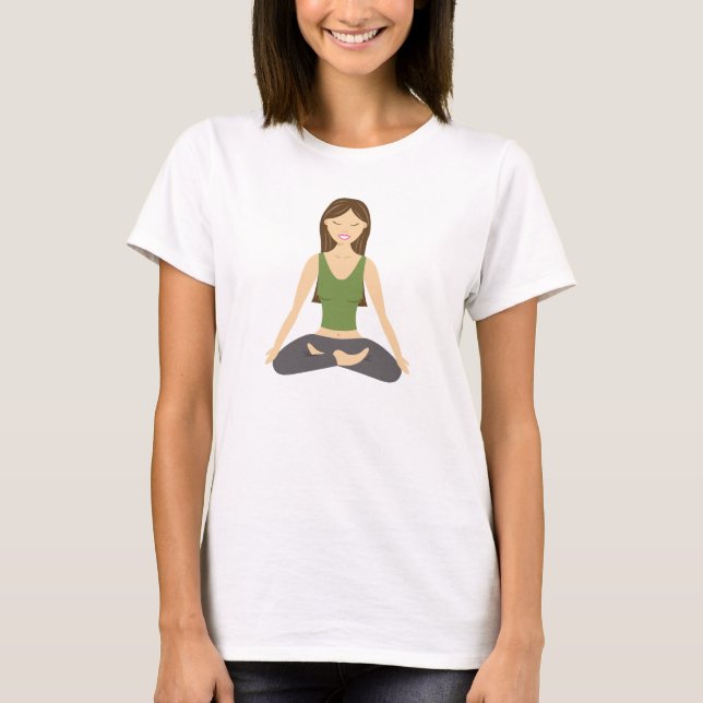Camiseta Garota Bonita De Yoga Na Ilustração De Lotus Pose (Frente)