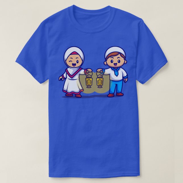 Camiseta Garota Bonita E Moslem Menino Trazem Lanterna Cart (Frente do Design)