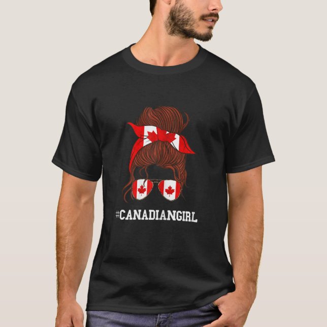 Camiseta Garota canadense Sunglass Flag canadense Root (Frente)