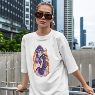 Camiseta Garota Cérebro E Gato Em Fogo