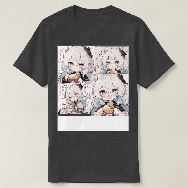 Camiseta Garota Chibi tenta comer comida (Frente do Design)