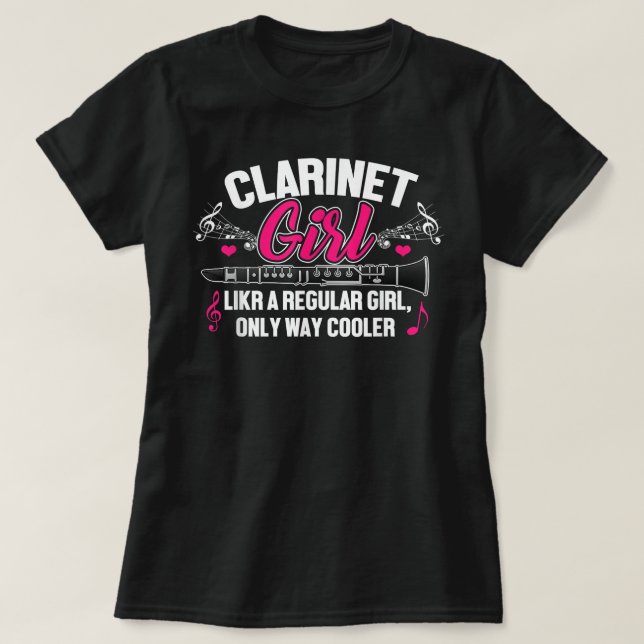 Camiseta Garota Clarinet Engraçada Correspondência entre Pr (Frente do Design)