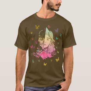 Camiseta Garota Colorida de Animação com Borboletas (2)