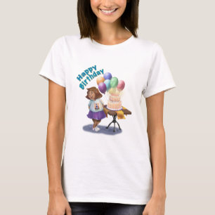 Camiseta Garota Colorida de Aniversário do Balão
