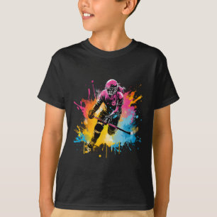 Camiseta Garota Colorida Jogadora de Hóquei no Gelo Feminin