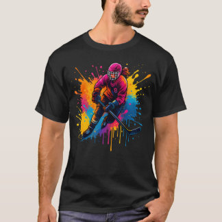 Camiseta Garota Colorida Jogadora de Hóquei no Gelo Feminin