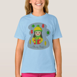 Camiseta Garota com caixa de presentes de Natal