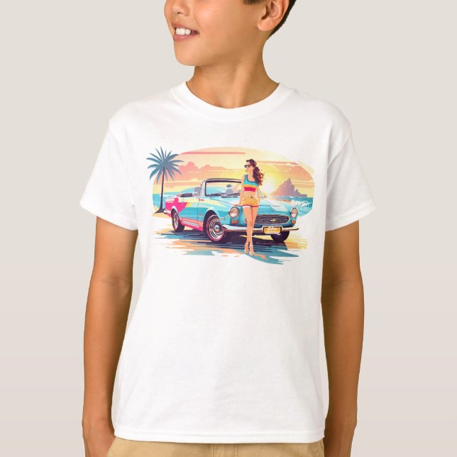 Camiseta Garota com carro e natureza dos sonhos (Frente)