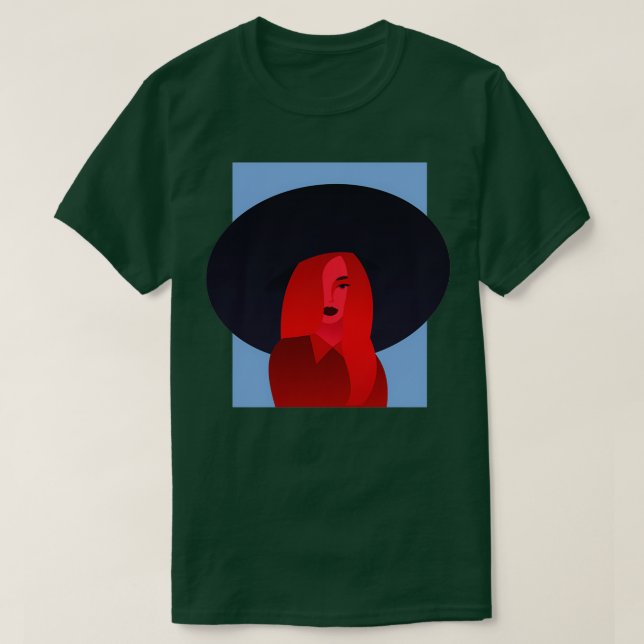 Camiseta Garota com chapéu de moda (Frente do Design)