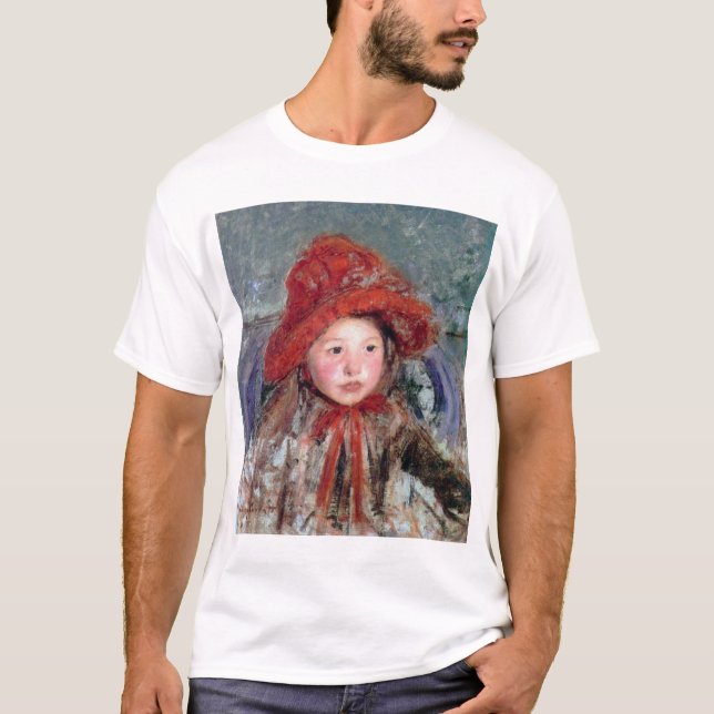 Camiseta Garota com chapéu vermelho grande, Mary Cassatt (Frente)