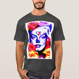 Camiseta Garota com rosas vermelhas amarelas