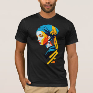 Camiseta Garota Com Um Olhar De Pérolas   Pop Art nº 2
