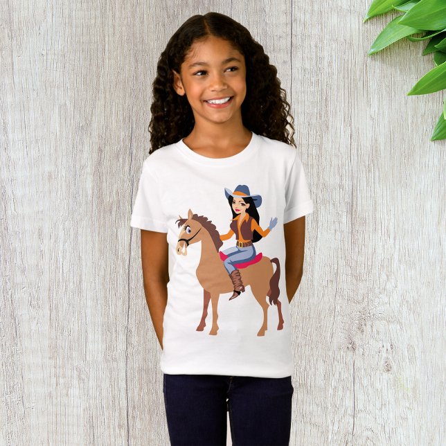 Camiseta Garota Cowgirl Andando Em T-Shirt Com Meninas De C (Criador carregado)
