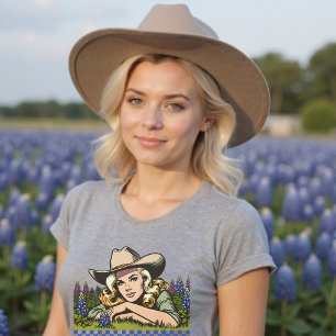 Camiseta Garota-Cowgirl da Loira do Texas Bluebonnet