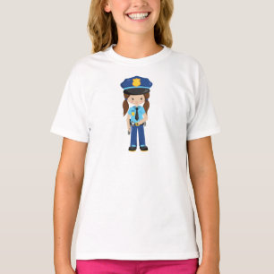Camiseta Garota da Polícia, Policial, Policial, Cabelo Marr
