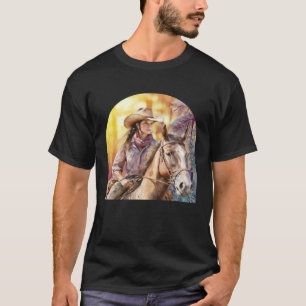 Camiseta Garota d'água cavalgando seu cavalo em um su brilh